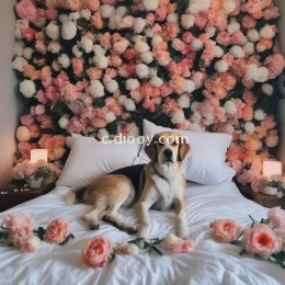 我想要的生活，床头有花，床边有狗，床上有你。