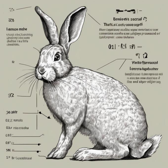 什么是标准尺寸范围或比例尺表用于测量成年兔子的身体特征？